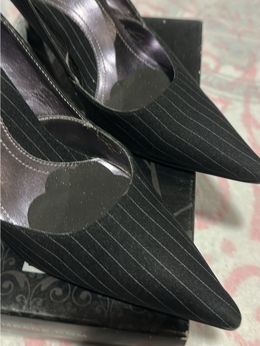 Classic Black Pinstripe Pointed-Toe Pumps